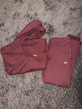 Lacoste Men's Burgundy Hoodie Sweatshirt and Pants Set